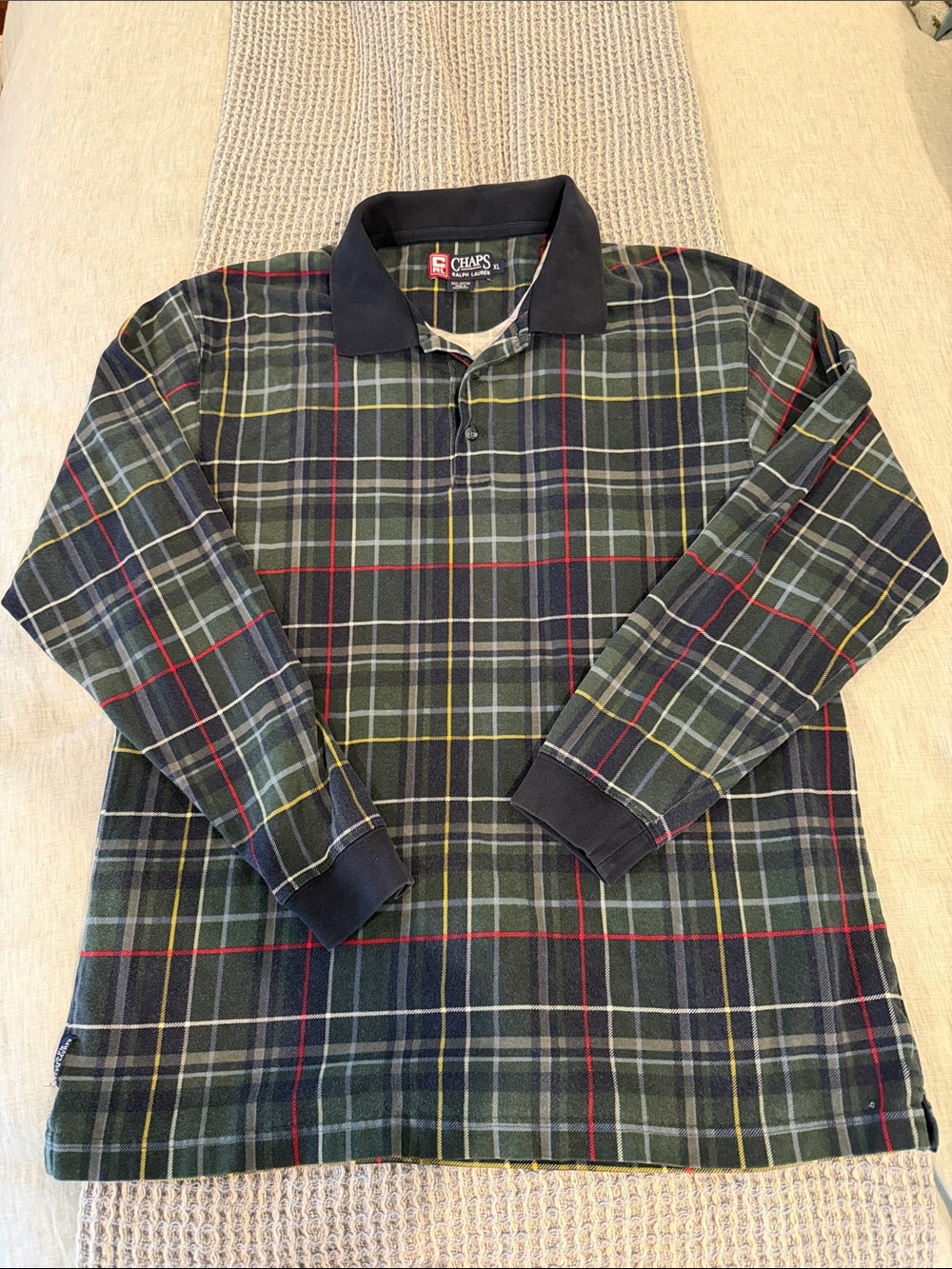 Vintage Ralph Lauren Chaps Long-Sleeve Green Plaid Rugby Shirt